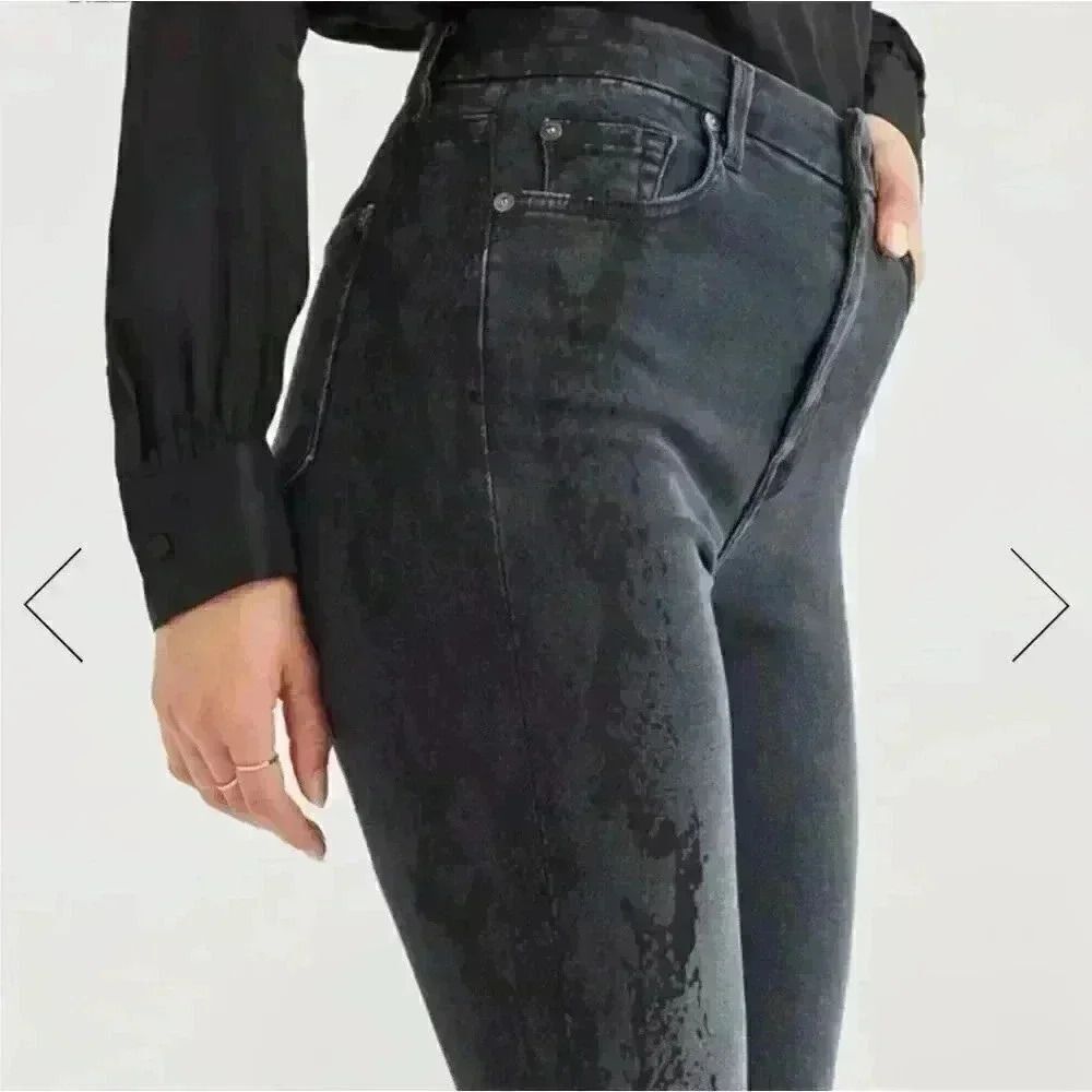 7 For All Mankind Black Luxe Vintage Aubrey Snake Print Skinny Jeans Size 29 - Picture 7 of 13